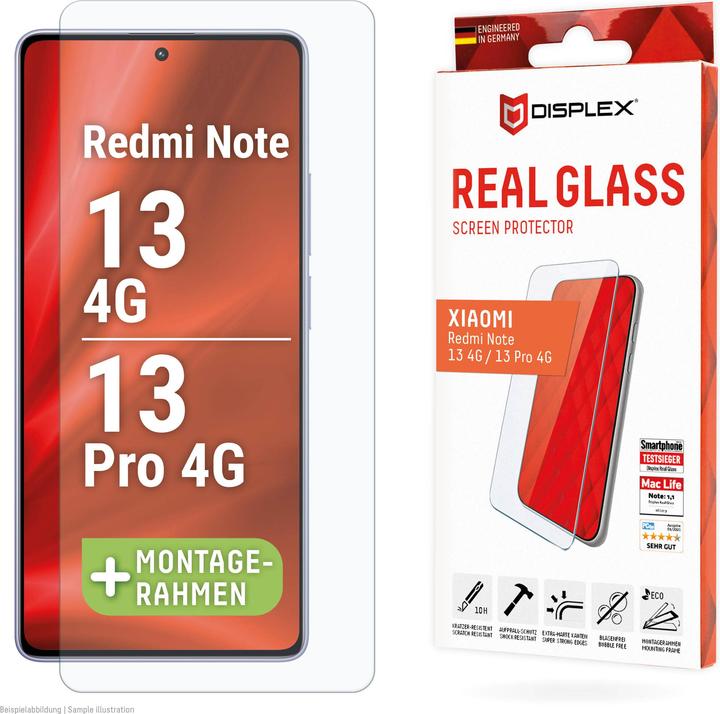 Produktbild Displex Real Glass, 2D Panzerglas (1 Stück, Xiaomi Redmi Note 13 4G, Xiaomi Redmi Note 13 Pro 4G, Xiaomi Poco M6 Pro)
