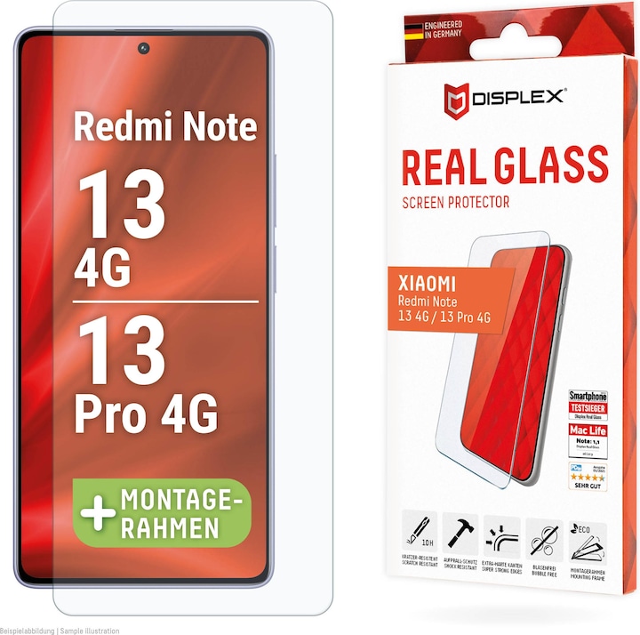 Actual product image Displex Real Glass, 2D Panzerglas (1 Piece, Xiaomi Redmi Note 13 4G, Xiaomi Redmi Note 13 Pro 4G)