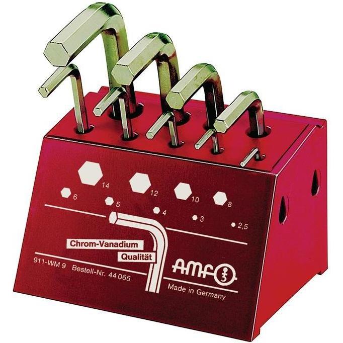 Amf, Schraubenzieher, Winkelschraubendrehersatz 911-WM9 9-teilig Werkstattständer SW 2,5 - 14 mm kurz CV-Stahl
