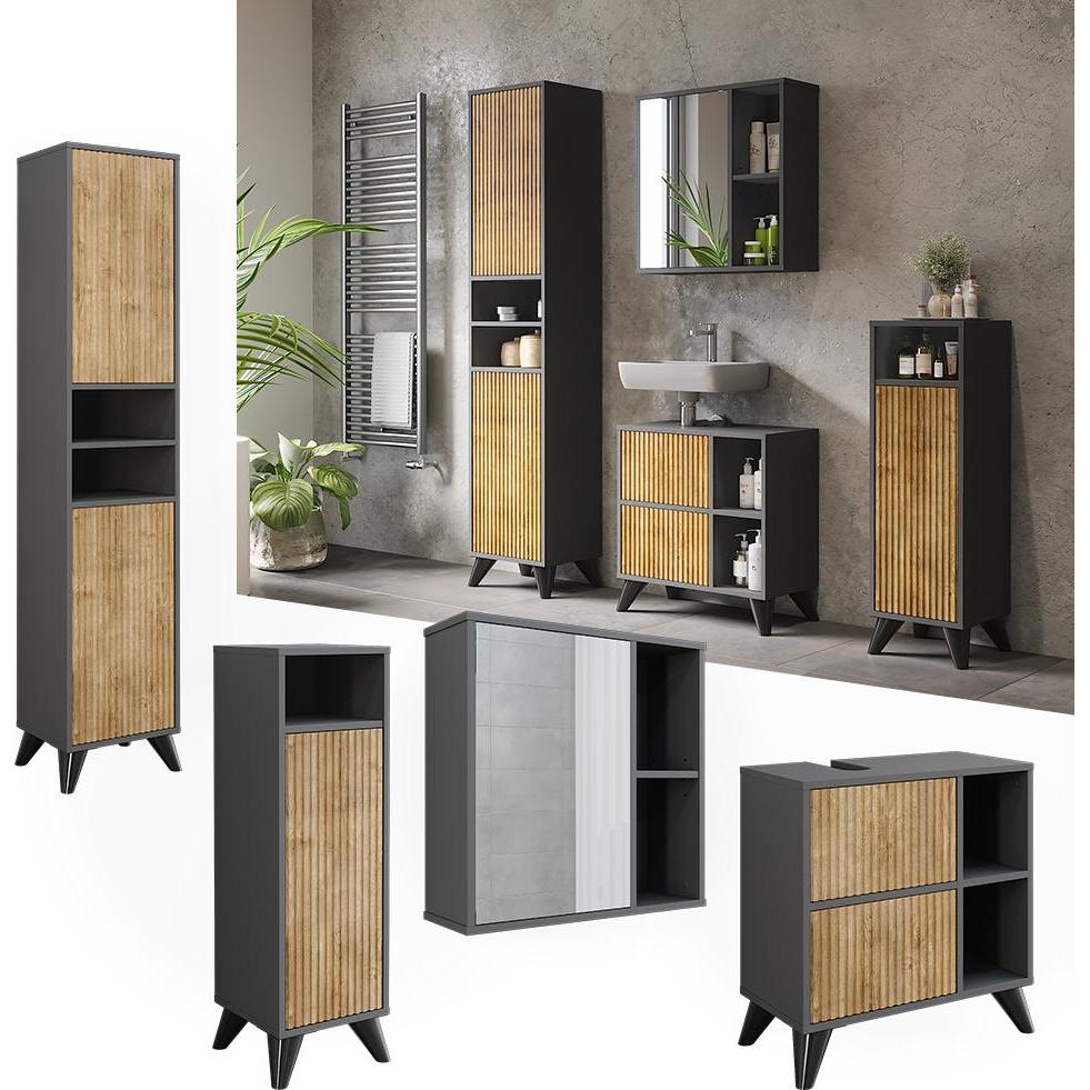 Thumbnail - Vichy, Badmöbelset, Badmöbel-Set Leano, Anthrazit/Bergeiche, Set 4