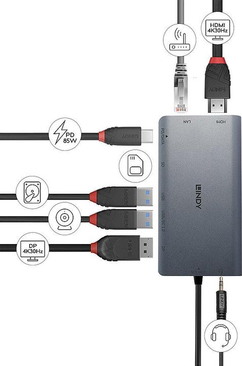 Produktbild Lindy DST-Mini XT (USB-C, 8 Ports)