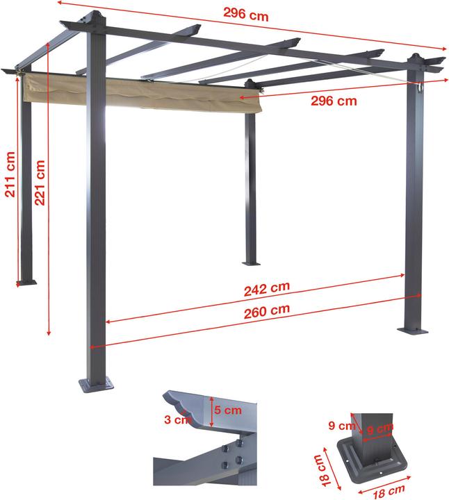 Image du produit Dema Pergola en aluminium avec toit solaire (296 cm, 221 cm)