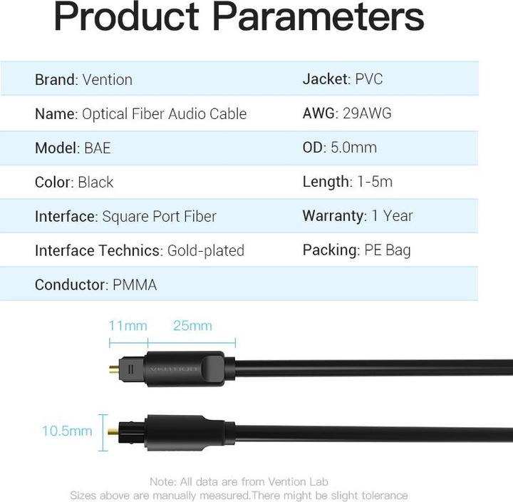 Label énergétique Vention Optical Fiber Audio Cable (3 m, Optique)
