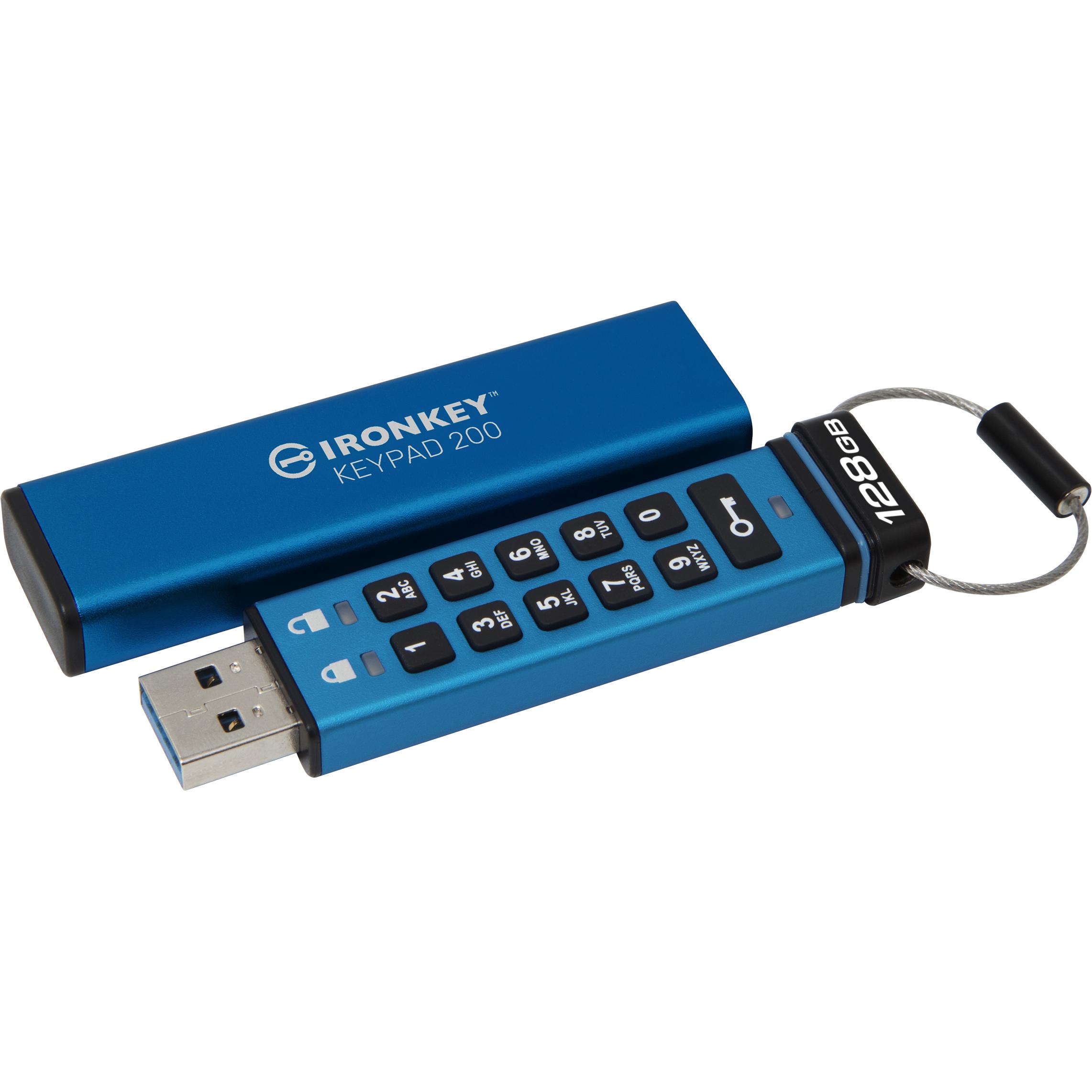 Kingston IronKey Keypad 200 (128 GB, USB-A), USB Stick, Blau