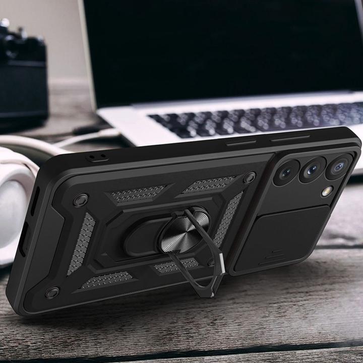 Produktbild Hurtel Hybrid Armor Camshield Hülle für Samsung Galaxy S23 Ultra Panzerhülle mit Kameraabdeckung schwarz (Samsung Galaxy S23 Ultra)