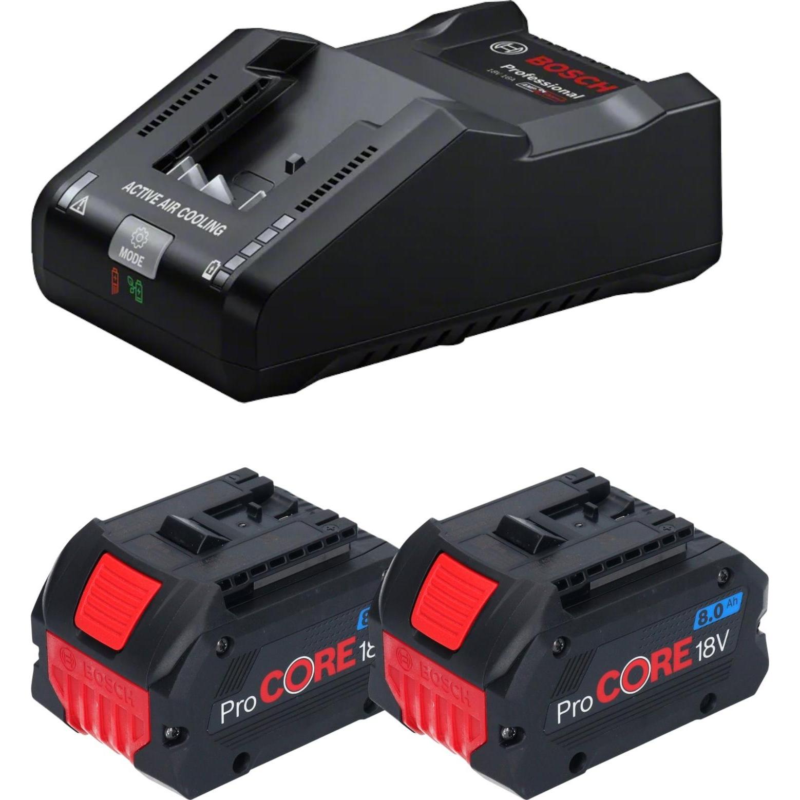 Thumbnail - Bosch Professional, Werkzeugakku + Ladegerät, Bosch Starter Set 2x ProCORE 18 V 8,0 Ah Professional Li-Ion Einschub Akku...