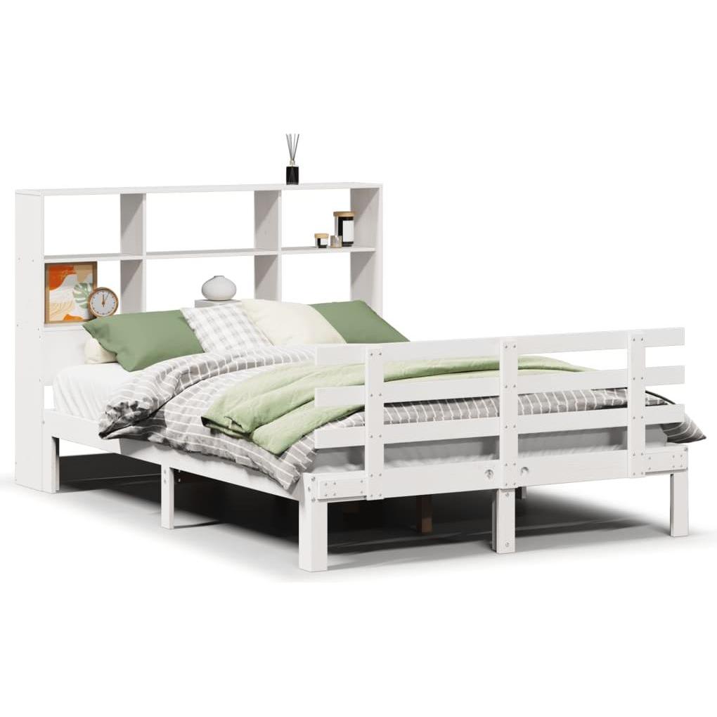 VidaXL, Bett, Massivholzbett Holzbett Bett Doppelbett Bettgestell Weiss 135x190cm Kiefer (135 x 190 cm)