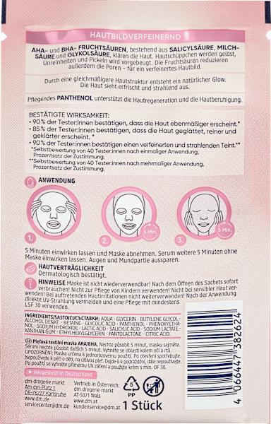 Valeurs nutritives et ingrédients dm Balea Masque en tissu AHA & BHA