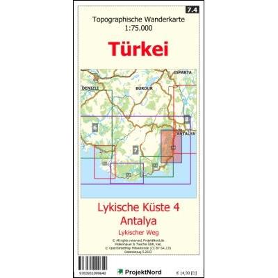 Lykische Küste 4 - Antalya - Lykischer Weg - Topographische Wanderkarte 1:75.000 Türkei (Blatt 7.4), Landkarte