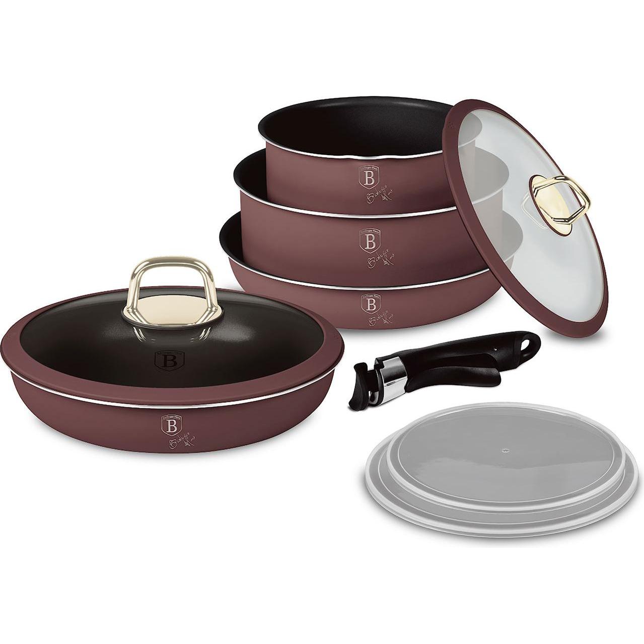 BerlingerHaus Design Kochset inkl. Smart Lids, 9-teilig, bordeaux, Pfanne + Kochtopf, Rot