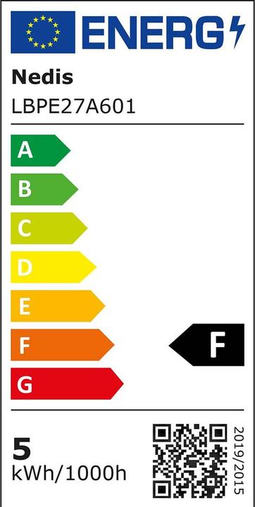Energy Label Nedis LBPE27A601 LED lamp E27 A60 4.9 W 470 lm 3000 K White 1 piece (E27, 470 lm, 1x)