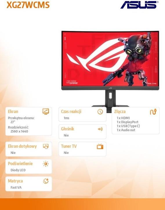 Produktbild ASUS ROG Swift XG27WCMS (2560 x 1440 Pixel, 27")