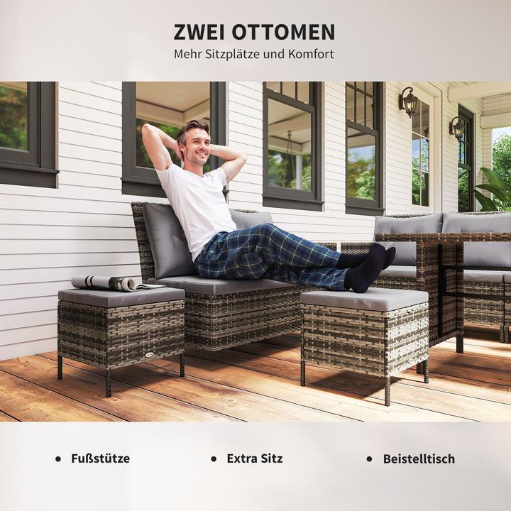 Produktbild Outsunny Sitzgruppe Polyrattan, Metall, Polyester, Sicherheitsglas Grau