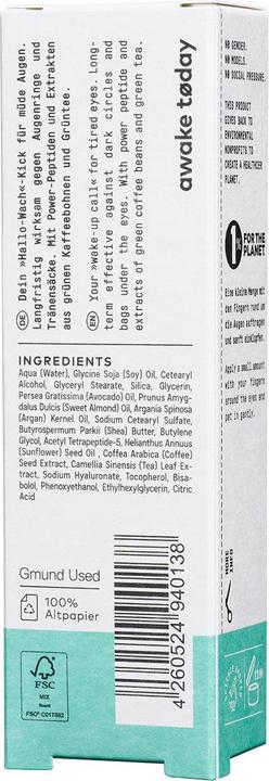 Valeurs nutritives et ingrédients Nø Cosmetics Awake Today (Crème, 15 ml, Jour + nuit, Journée)