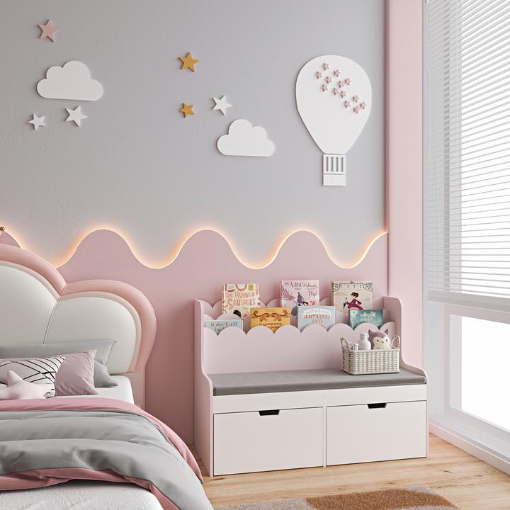 Immagine prodotto En.Casa Kindersitzbank mit Regal Vestnes 100x45x70 cm Cotton Candy/Weiss