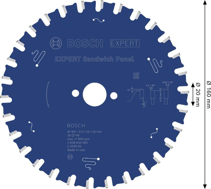 Immagine prodotto Bosch Professional Zubehör Lama circolare Expert per pannelli sandwich, 160 x 20 x 2,0 mm, 30