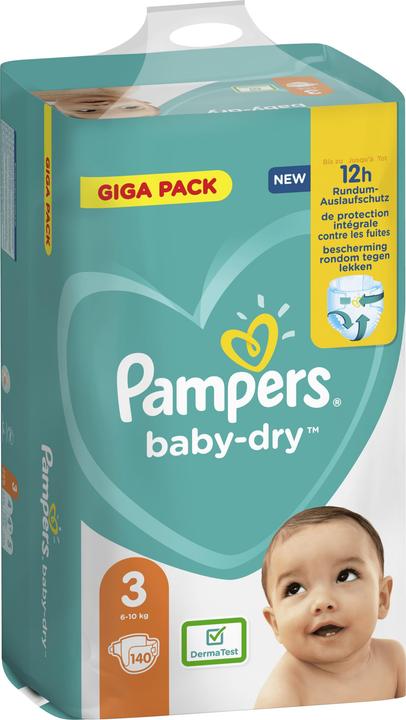 Produktbild Pampers Baby-Dry Grösse 3, 140 Windeln (Gr. 3, Halbmonatsbox, 140 Stück)