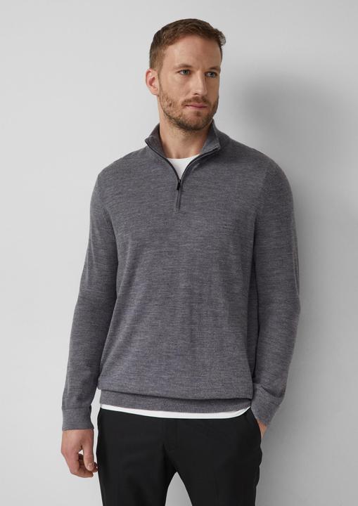 Produktbild s.Oliver Strickpullover Strickpullover aus reiner Merinowolle mit Troyer-Kragen (M)