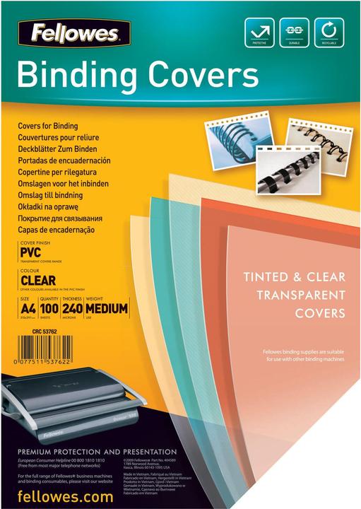 Fellowes PVC cover sheets (A4, 240 micron)