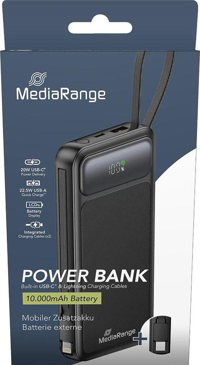 Actual product image MediaRange Powerbank 10.000mAh, USB-C® Power Delivery and Quick Charge enabled, black (10000 mAh, 22.50 W, 37 Wh)