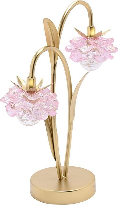 Image du produit Hestia 2 Stängel LED Lampe mit rosa Glasblume und goldenem Sockel