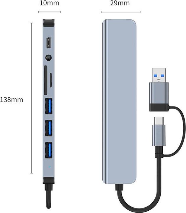 Immagine prodotto Deltalabs Hub multiporta USB C/USB 3.0 con SD/MicroSD e jack da 3,5 mm - 5 Gbit/s (USB C + 4x USB A) (USB-A, USB-C, 4 porte)