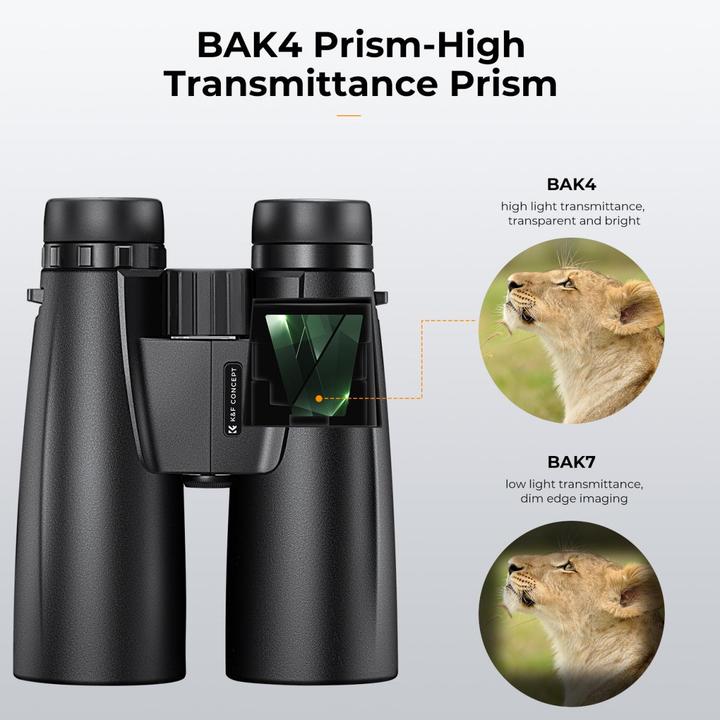 Produktbild K&F Concept 12X50 HD Binoculars, IP66 Waterproof, + Smartphone Adapter, Tripod Adapter, FMC Lens BAK4 Prism (12 x, 50 mm)
