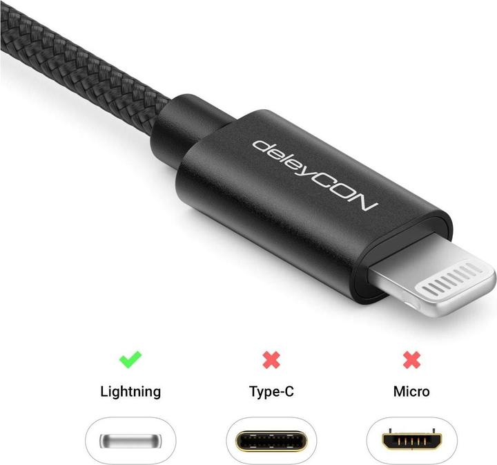 Produktbild deleyCON USB 2.0-Kabel USB A - Lightning 0.5 m (0.50 m, USB 2.0)