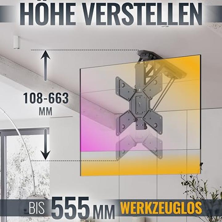 Produktbild Ricoo Elektrisch inklapbarer Plafondhalter für Fernseher bis 30 kg mit VESA 400x400 mm (Decke, 55", 30 kg)