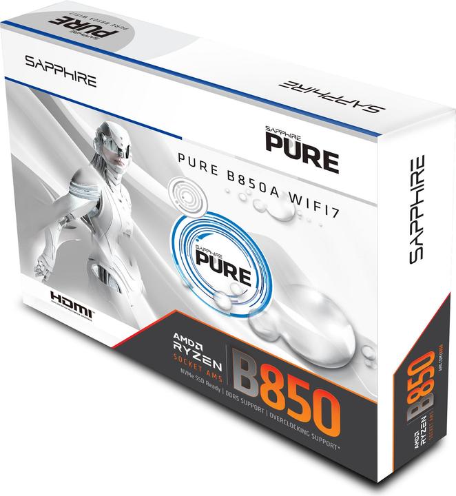 Productafbeelding Sapphire PURE B850A WIFI7 1xHDMI 1.4 1xDP 1.2 (AM5, AMD B850, ATX)