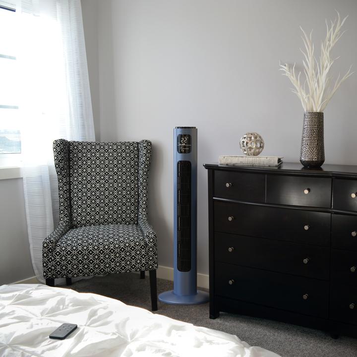 Actual product image Brandson Tower fan, oscillation 65°, timer, remote control, pedestal fan 96cm, blue (48 dB)