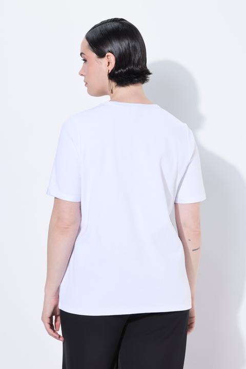Produktbild Ulla Popken T-Shirt, Rippjersey, Satinkante, Slim Fit, V-Ausschnitt (58)