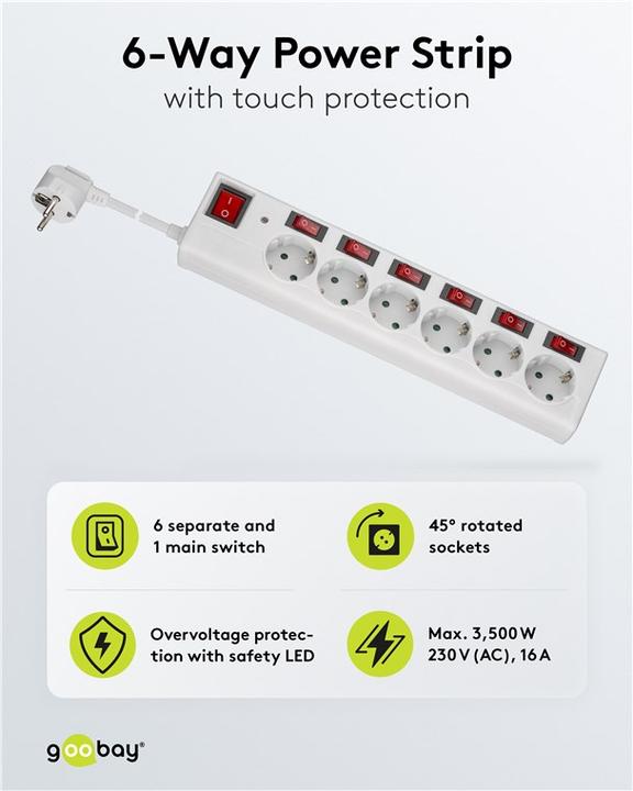 Actual product image Goobay Power strip (6x, CEE 7/3, 1.40 m)