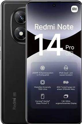 Produktbild Xiaomi Redmi Note 14 Pro 5G (512 GB, Midnight Black, 6.67", Dual SIM, 5G)