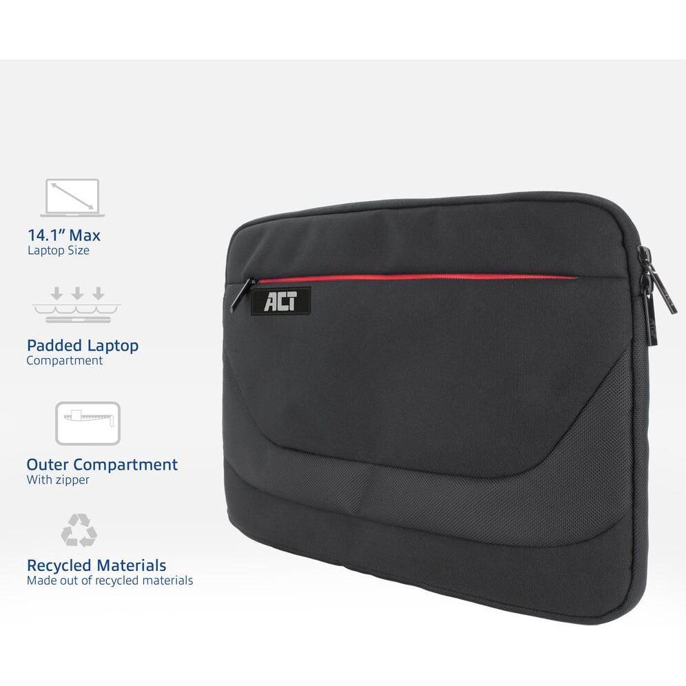 ACT Suburb Laptop Sleeve 14.1", made from recycled plastic bottles (14.10", Universal), Notebooktasche, Schwarz