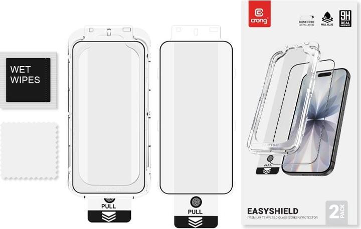 Actual product image Crong EasyShield 2-Pack Tempered Glass for iPhone 16e / iPhone 14 / iPhone 13 / iPhone 13 Pro (2 pi (2 pcs., Apple iPhone 13, Apple iPhone 13 Pro, Apple iPhone 14, Apple iPhone 16e)