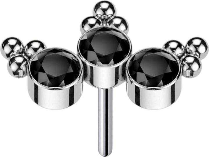 Actual product image Star Piercing Threadless silver triangle baubles three crystals black (without brass, Titanium)