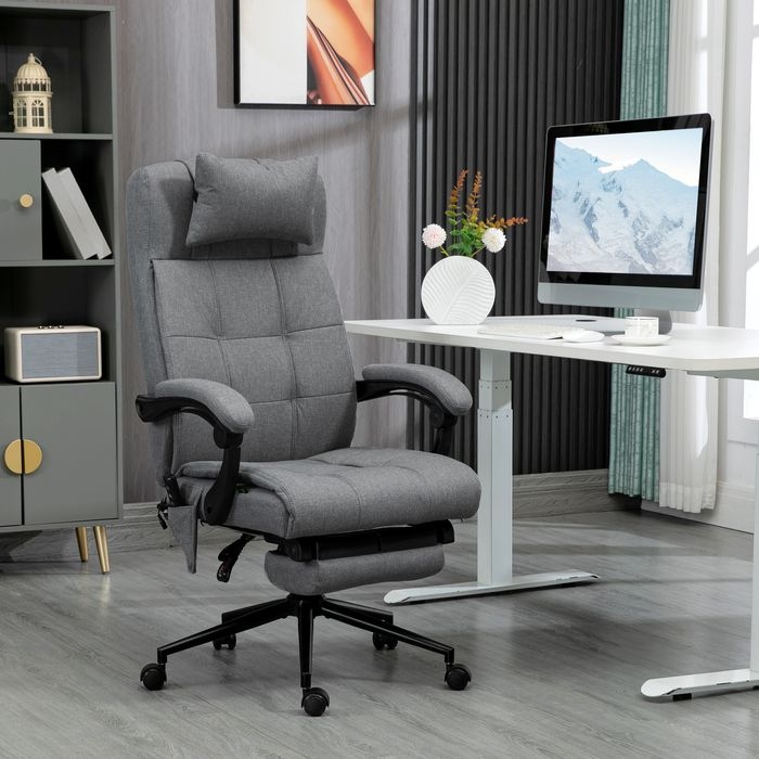 Produktbild Swisshandel24 Bürostuhl mit Massagefunktion, ergonomisch, Lendenheizung, Fussstütze, Kopfstütze, Polyester, Grau