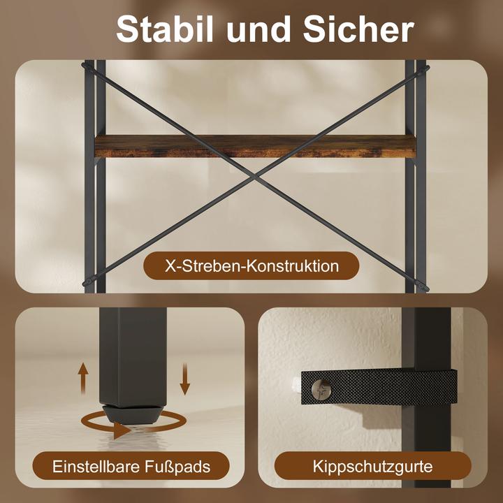 Immagine prodotto Homcom Bücherregal Metall Rustikal-Braun (30 x 30 x 170.50 cm)