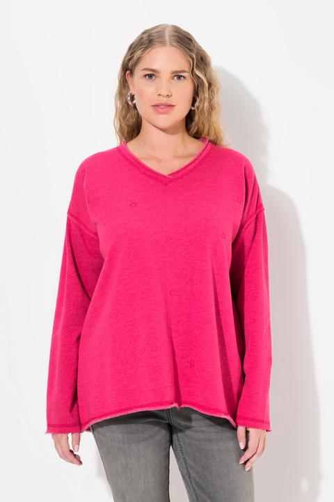 Produktbild Ulla Popken Sweatshirt, Flocksterne, Oversized, V-Ausschnitt, Langarm (54)
