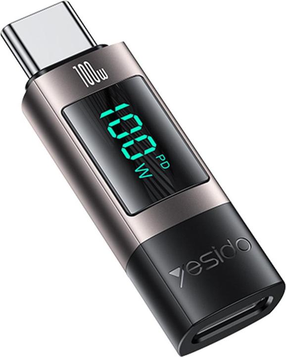 Produktbild Yesido - OTG Adapter (GS24) - Type-C to Type-C, Power Real-time Display, 100W, 5A, Plug&Play - Grey (USB-C, USB-C)