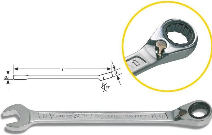 Produktbild HAZET Knarren Ring-Maulschlüssel 606-19 ∙ Aussen Doppel-Sechskant-Tractionsprofil ∙ 19 mm (19 mm)