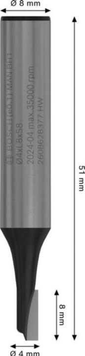 Produktbild Bosch Professional Zubehör Nutfräser, 8 mm, D1 4 mm, L 8 mm, G 51 mm