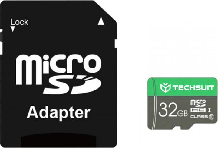 Techsuit - Memory Card THCM11 (THCM11832) - with Adapter, MicroSDHC, Class 10, 32GB - Green (32 GB, microSDHC, U3)