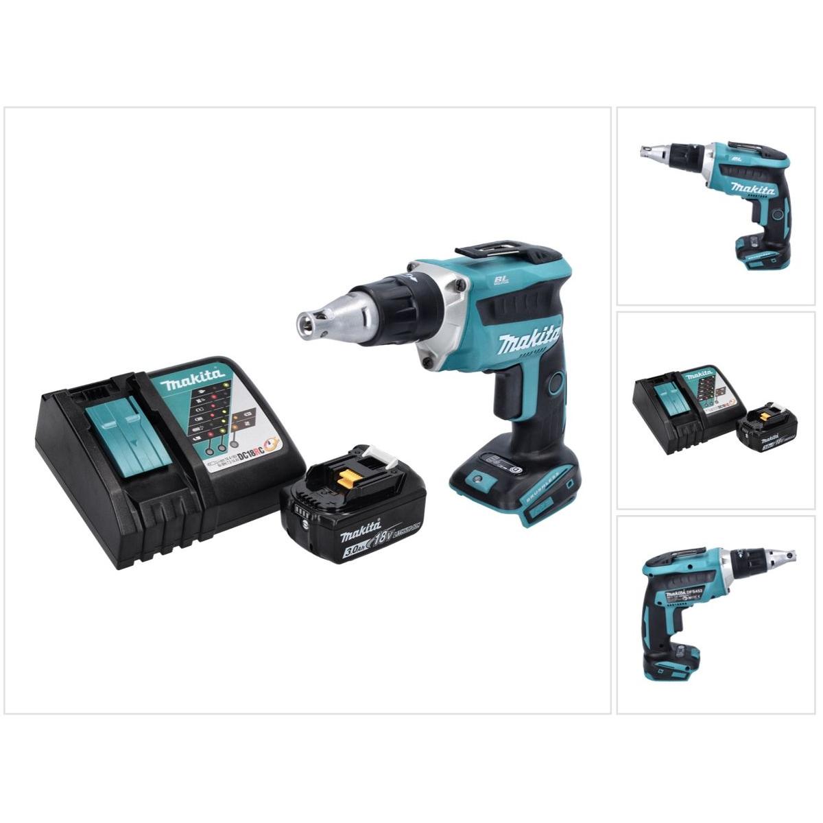 Makita, Bohrmaschine + Akkuschrauber, DFS 452 RF1 Akku Schnellbauschrauber 18 V Brushless + 1x Akku 3,0 Ah + Ladegerät (...