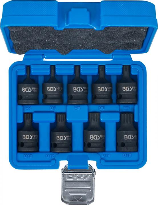 Actual product image BGS Impact bit Socket Set 12.5 mm (1/2") Drive Spline (for XZN) M4 - M16 9 pcs. (12.5 mm)