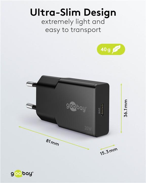 Produktbild Goobay USB-C PD GaN Schnellladegerät Slim 20 W (20 W, 1 Port)