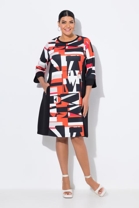 Produktbild Ulla Popken Punto-Kleid, Buchstaben, U-Boot-Ausschnitt, 3/4-Arm (46, 48)