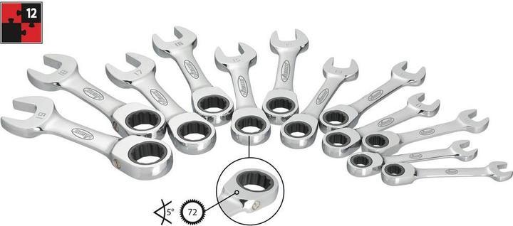 Produktbild Vigor Ratschen-Ring-Maulschlüssel Satz ∙ kurz ∙ V2821 ∙ Aussen Sechskant Profil, Aussen Doppel-Sechsk… (15 mm, 16 mm, 17 mm, 18 mm, 19 mm, 9 mm, 10 mm, 11 mm, 12 mm, 13 mm, 14 mm, 8 mm)