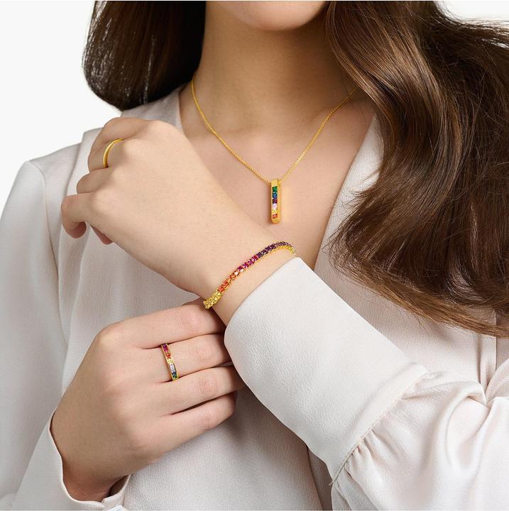 Produktbild Thomas Sabo Tennis Armband Bunte Steine Gold (19 cm, Silber 925)